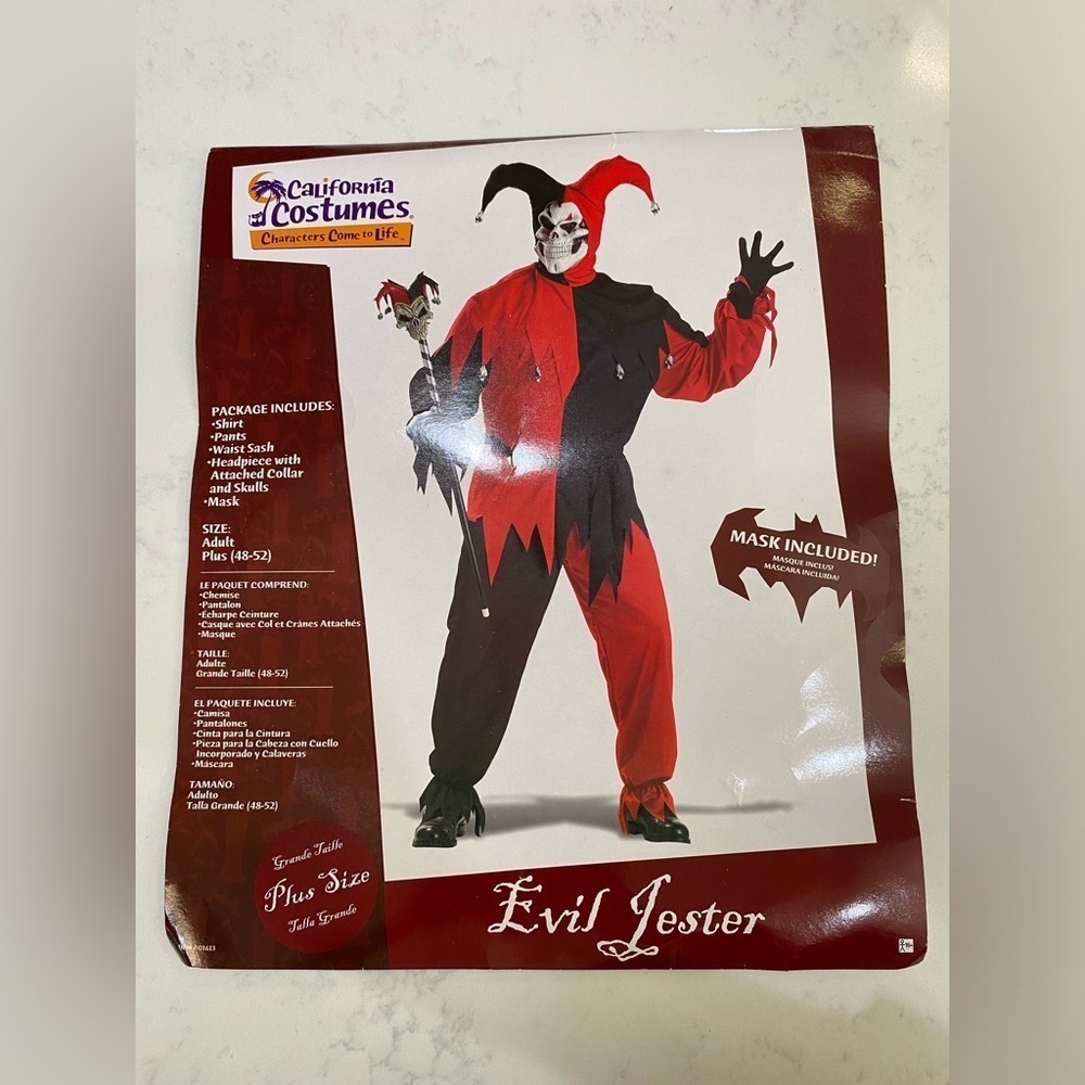 CLOWN COSTUME🃏 evil jester 🩸costume 🃏 SIZE ▪️ adult plus (48-52 )🤡 unisex🤡 - Picture 4 of 5